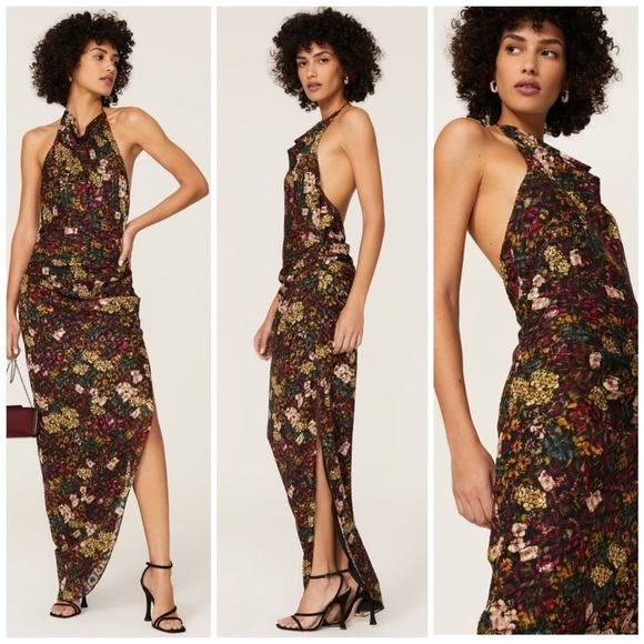 Amanda Uprichard Elektra Backless Gown Floral Jacquard Asymmetrical Dress Small - Picture 1 of 11